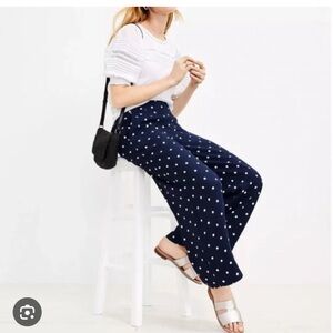 LOFT Navy Polka Dot Wide Leg Pants